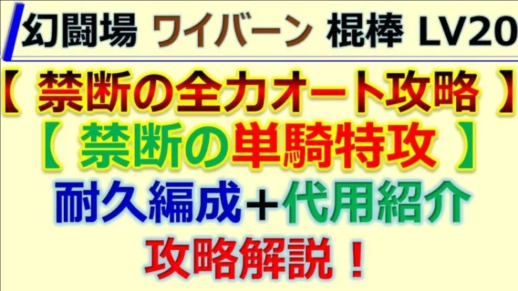 【ロマサガRS】追憶の幻闘場 ワイバーン 棍棒 LV20 単騎特攻+全力オート攻略【ロマンシング サガ リユニバース】