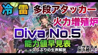【ロマサガRS】（生声）Diva No.5能力値早見表〜冷雷多段アタッカー火力増殖炉〜🎵サガエメボス戦🎵